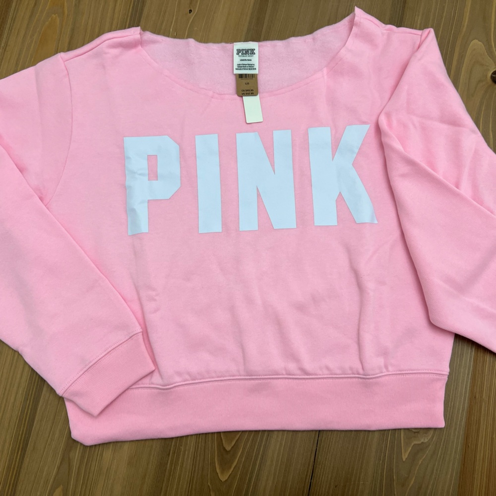 NWT PINK Victoria Secret Fleece Cropped Pullover Pink Large